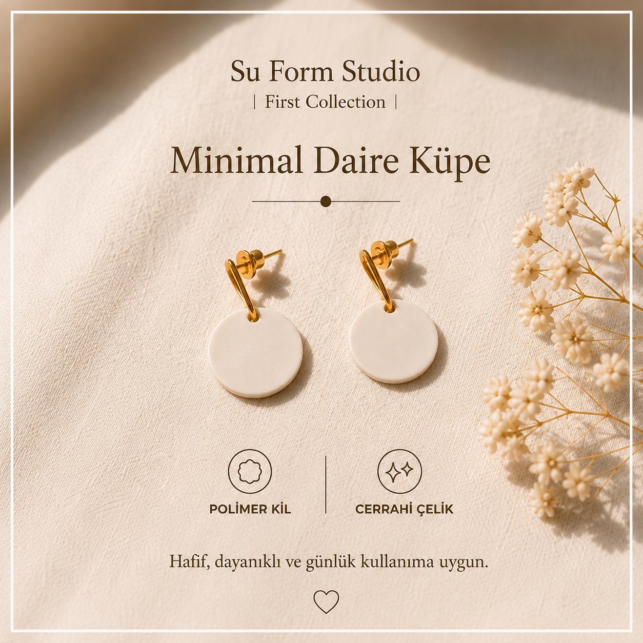 Minimal Daire Küpe — Krem